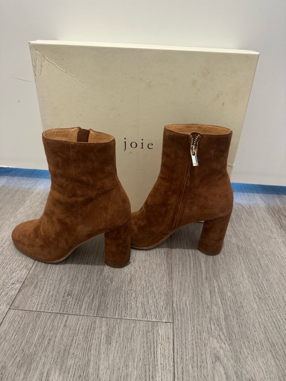 Joie Brown Suede Round-Toe Block Heel Ankle Boots